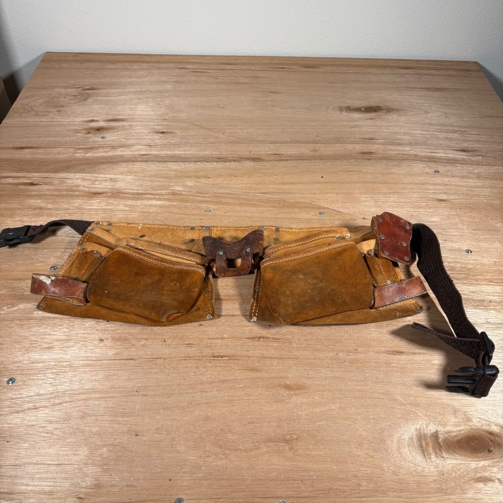 Nicholas Top Grain Leather Tool Belt Carpenter Pouch Brown Adjustable Buckle